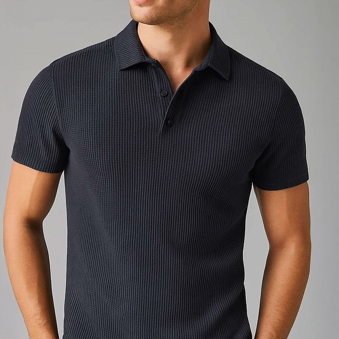 Men’s Stretch Knit Polo Shirt – Ultra-Soft Honeycomb Short-Sleeve Top