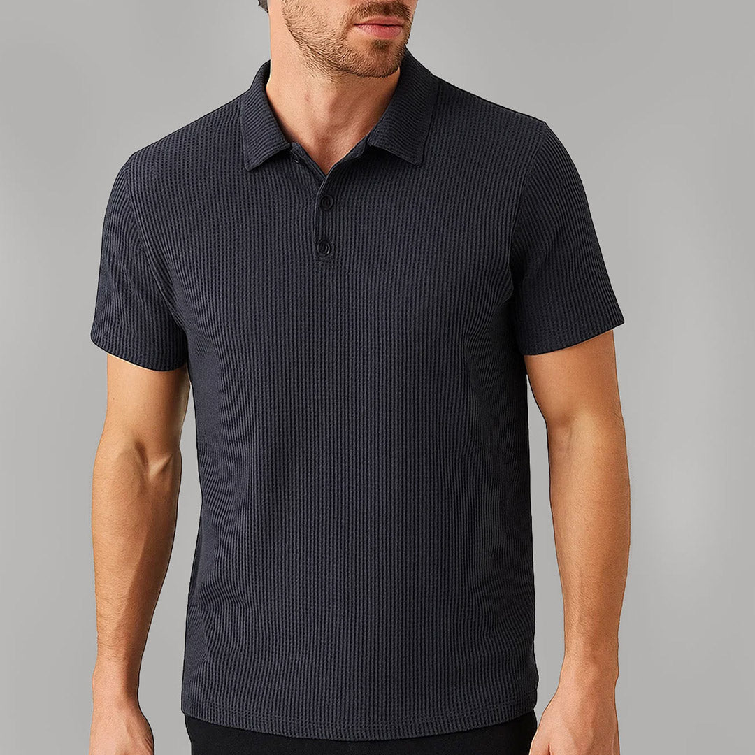 Men’s Stretch Knit Polo Shirt – Ultra-Soft Honeycomb Short-Sleeve Top