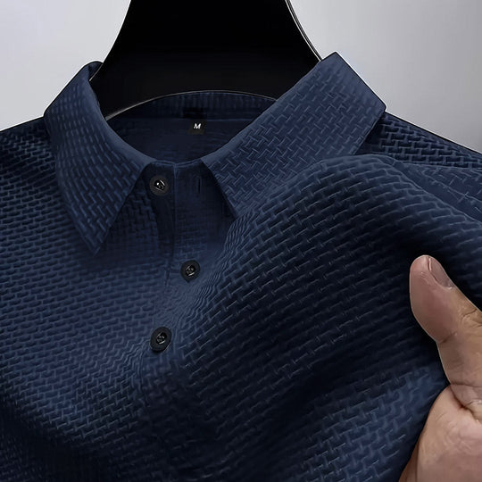 Men’s Stretch Knit Polo Shirt – Ultra-Soft Honeycomb Short-Sleeve Top