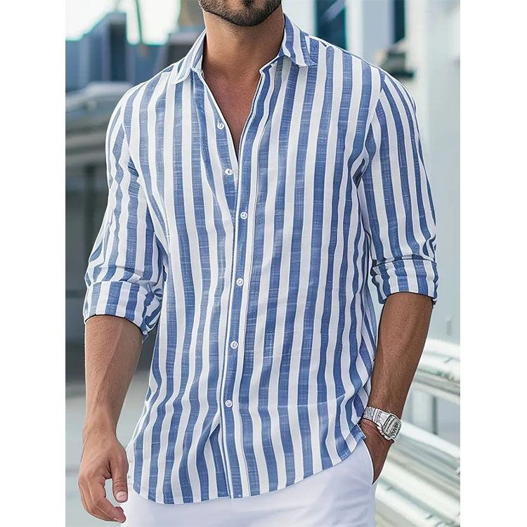 Men's Striped Cotton Shirt – Slim-Fit Long-Sleeve Smart-Casual Style