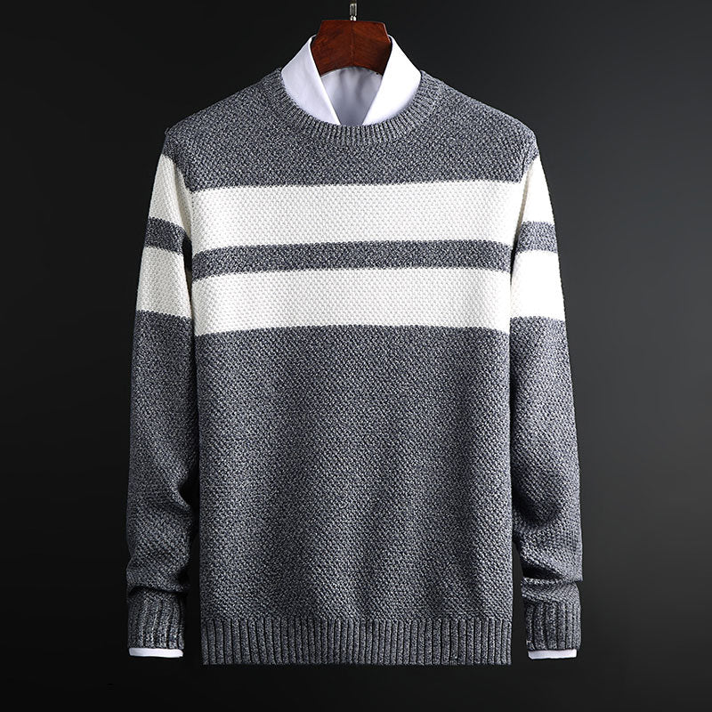 Men's Striped Crew-Neck Knit Sweater – Soft Long-Sleeve Pullover
