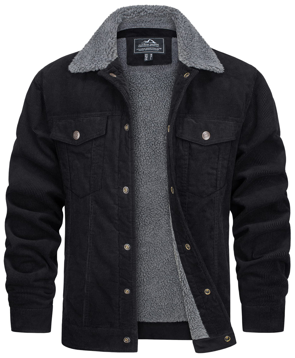 Men's Teddy-Lined Corduroy-Style Jacket – Weather-Resistant Snap Front