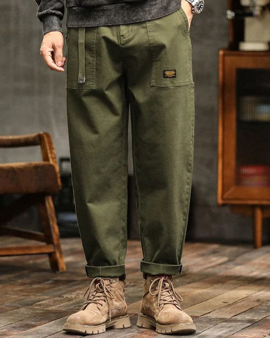 Men’s Vintage Cotton Cargo Pants – Relaxed Straight Fit with Utility Pockets
