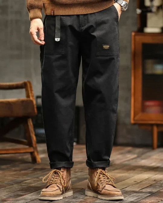 Men’s Vintage Cotton Cargo Pants – Relaxed Straight Fit with Utility Pockets