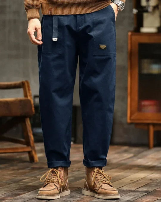 Men’s Vintage Cotton Cargo Pants – Relaxed Straight Fit with Utility Pockets