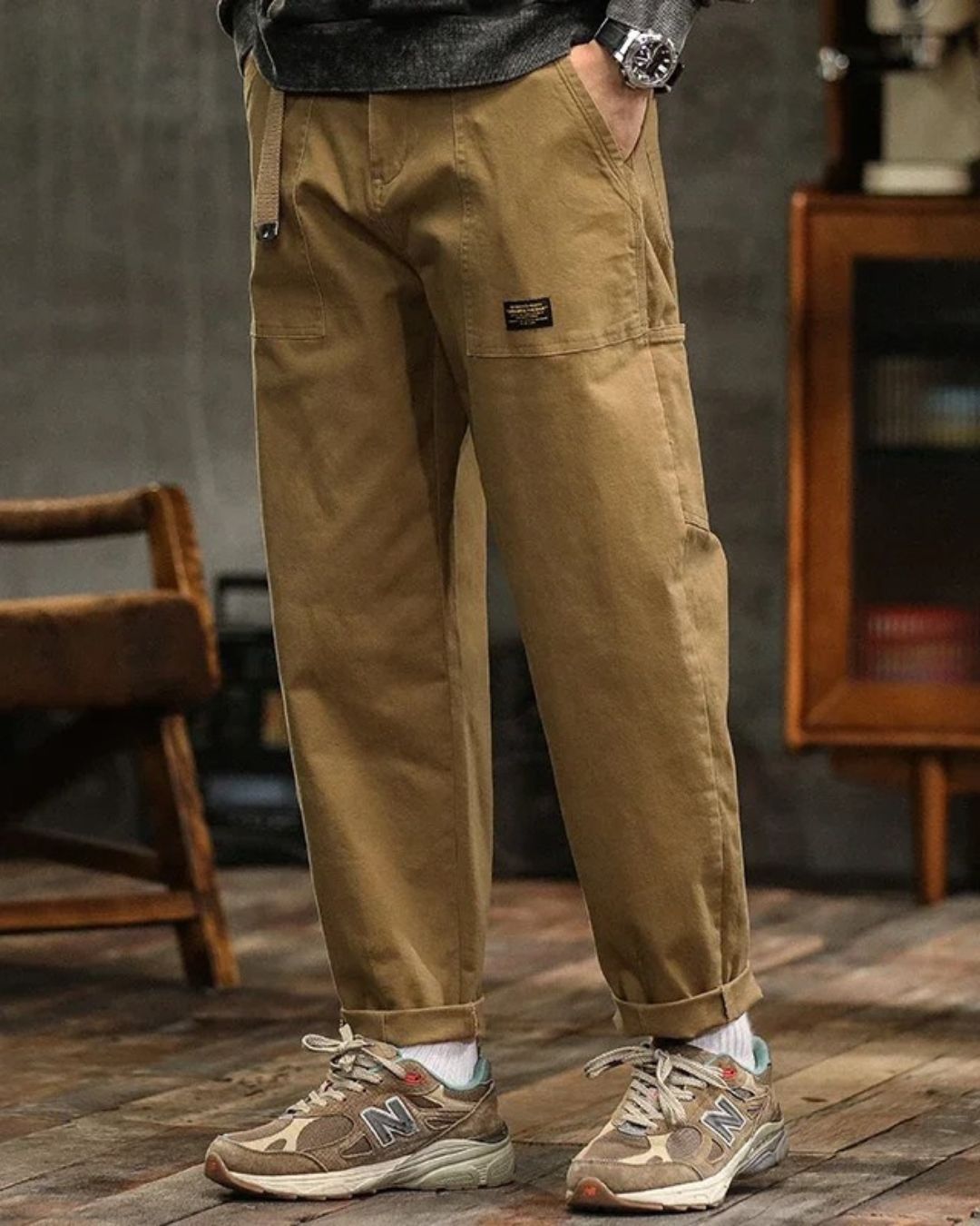 Men’s Vintage Cotton Cargo Pants – Relaxed Straight Fit with Utility Pockets