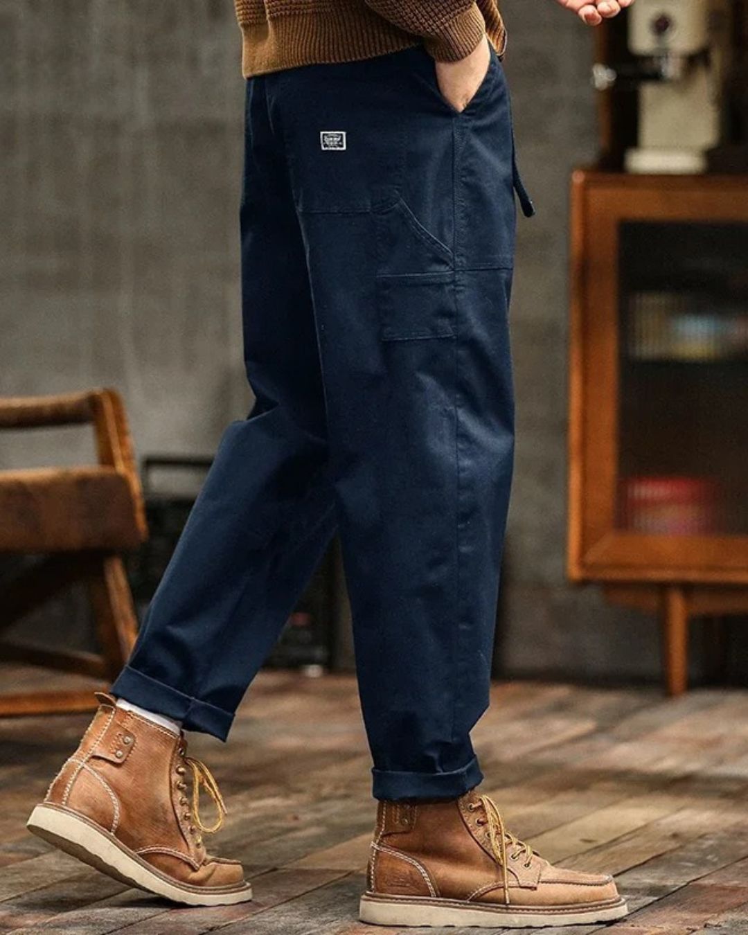 Men’s Vintage Cotton Cargo Pants – Relaxed Straight Fit with Utility Pockets