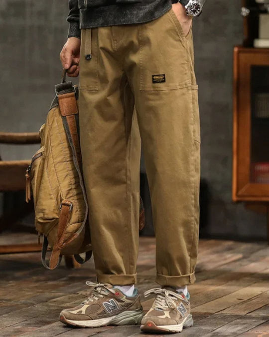 Men’s Vintage Cotton Cargo Pants – Relaxed Straight Fit with Utility Pockets