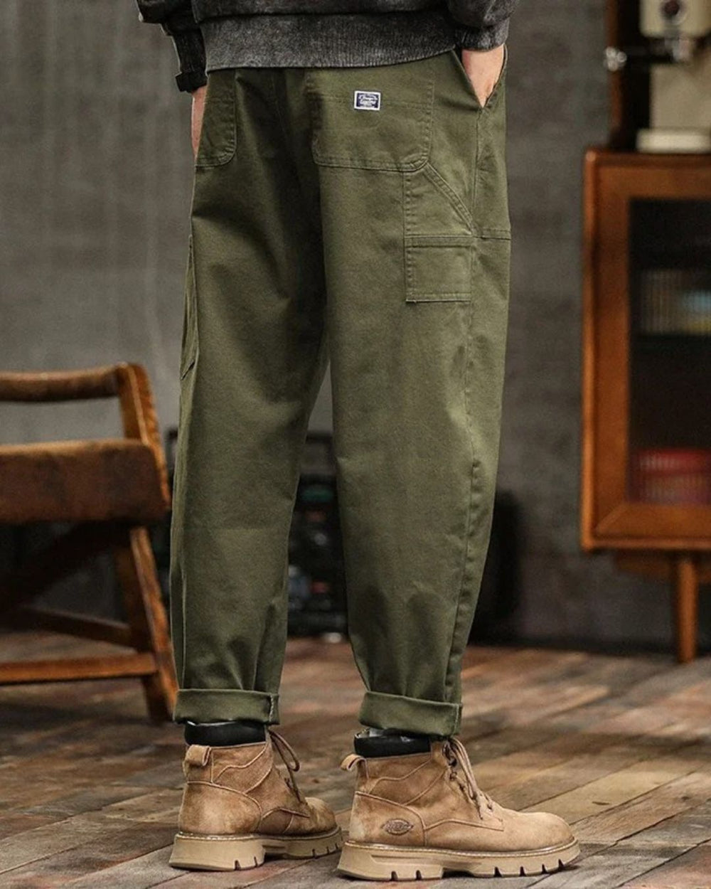 Men’s Vintage Cotton Cargo Pants – Relaxed Straight Fit with Utility Pockets