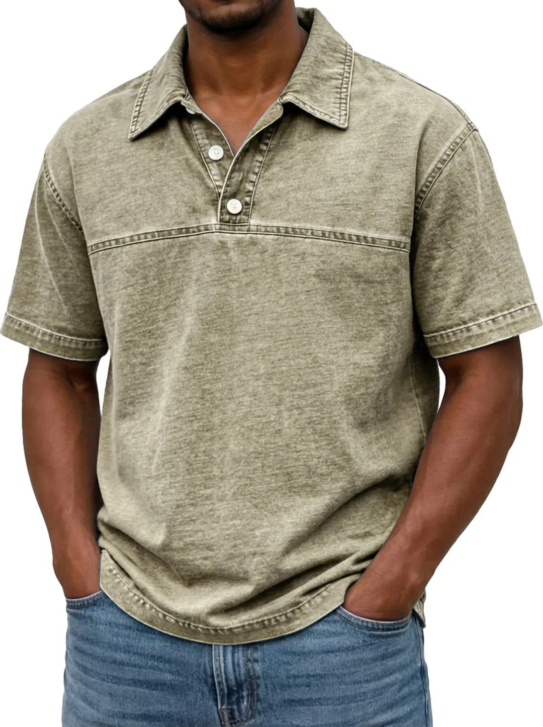 Men’s Vintage Cotton Polo Shirt – Solid-Colour Short-Sleeve Summer Top