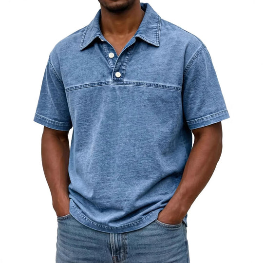 Men’s Vintage Cotton Polo Shirt – Solid-Colour Short-Sleeve Summer Top