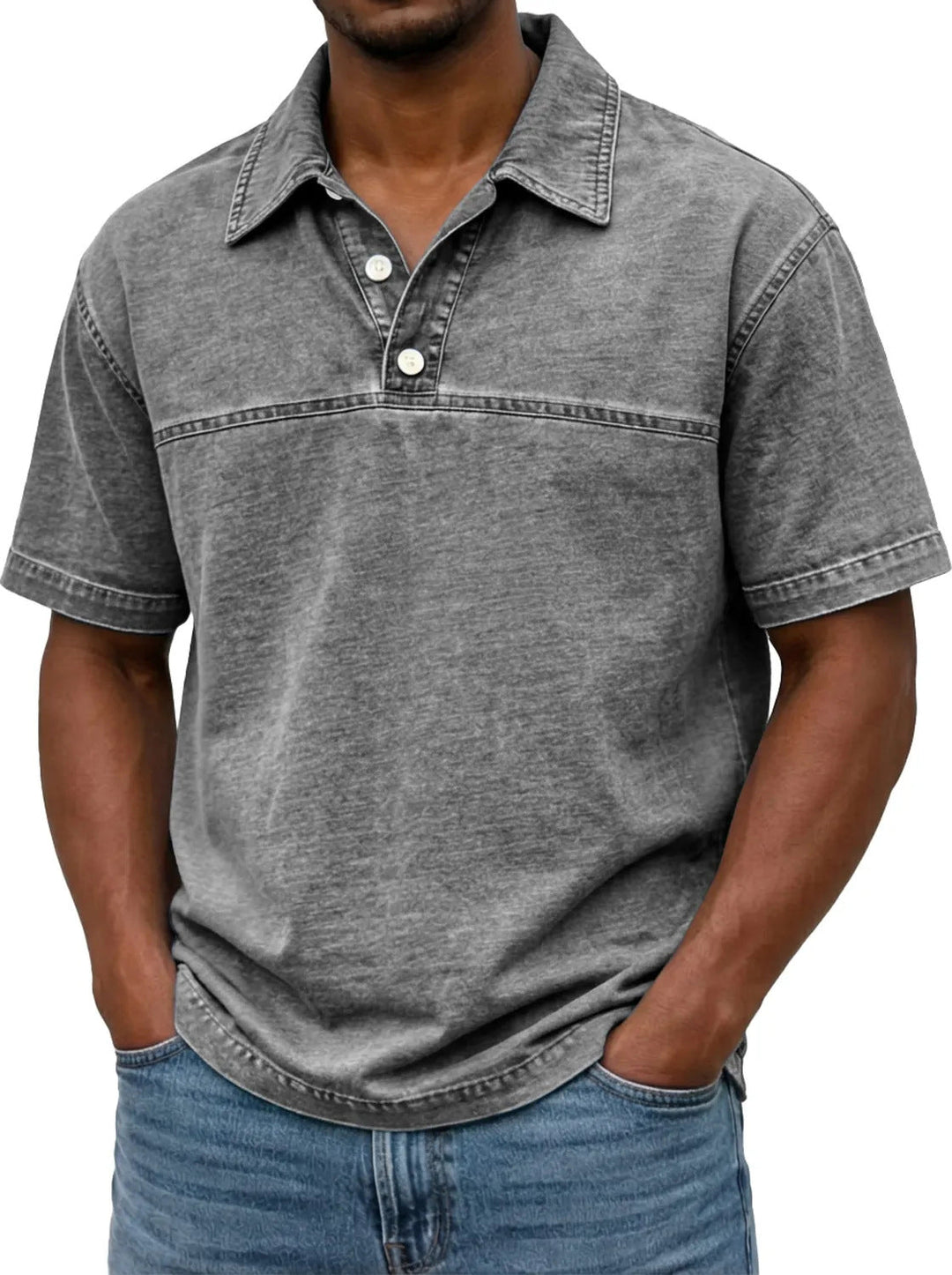 Men’s Vintage Cotton Polo Shirt – Solid-Colour Short-Sleeve Summer Top