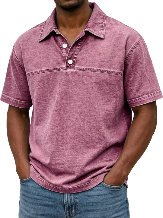 Men’s Vintage Cotton Polo Shirt – Solid-Colour Short-Sleeve Summer Top
