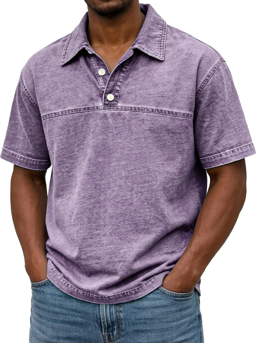 Men’s Vintage Cotton Polo Shirt – Solid-Colour Short-Sleeve Summer Top