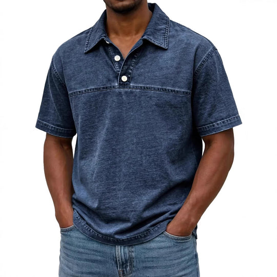Men’s Vintage Cotton Polo Shirt – Solid-Colour Short-Sleeve Summer Top