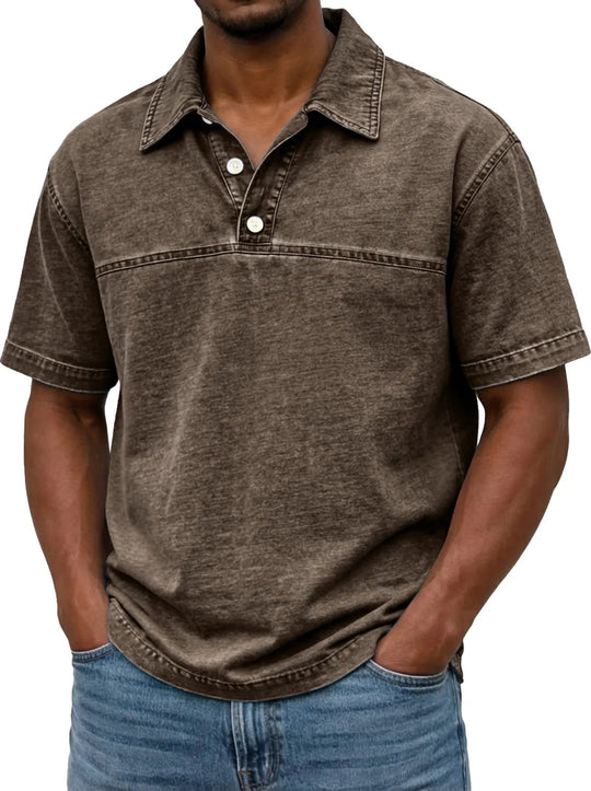 Men’s Vintage Cotton Polo Shirt – Solid-Colour Short-Sleeve Summer Top