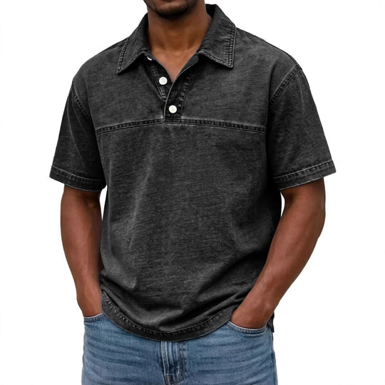 Men’s Vintage Cotton Polo Shirt – Solid-Colour Short-Sleeve Summer Top
