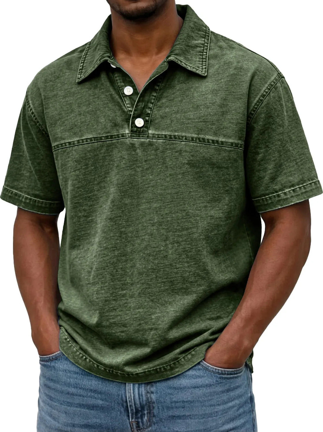 Men’s Vintage Cotton Polo Shirt – Solid-Colour Short-Sleeve Summer Top