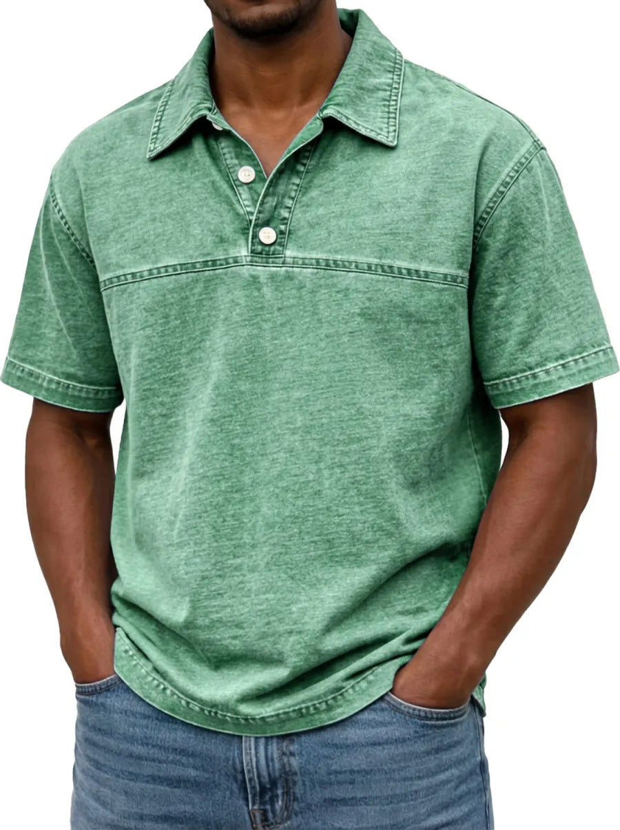 Men’s Vintage Cotton Polo Shirt – Solid-Colour Short-Sleeve Summer Top