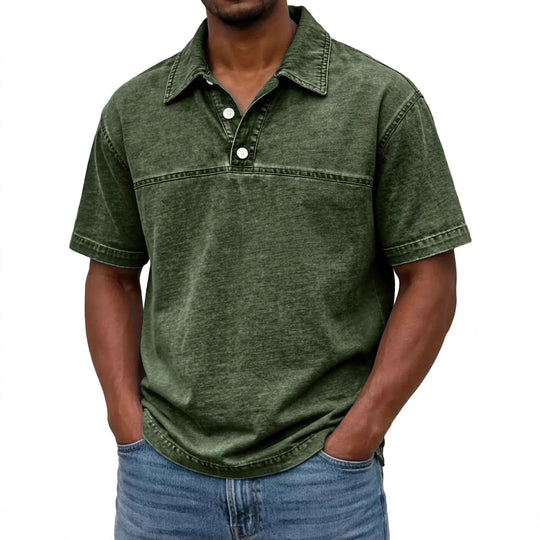 Men’s Vintage Cotton Polo Shirt – Solid-Colour Short-Sleeve Summer Top