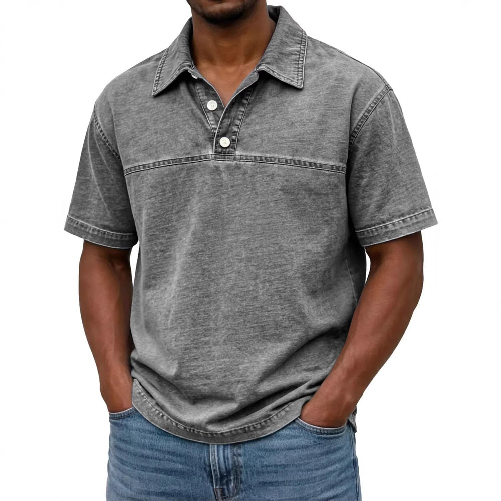 Men’s Vintage Cotton Polo Shirt – Solid-Colour Short-Sleeve Summer Top