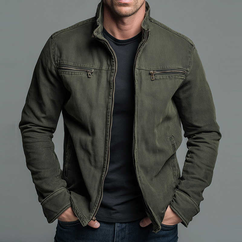 Men's Vintage Cotton Zip Jacket – Casual Transitional Outerwear