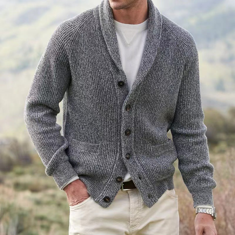 Men's Vintage Wool-Blend V-Neck Button Cardigan, M–3XL