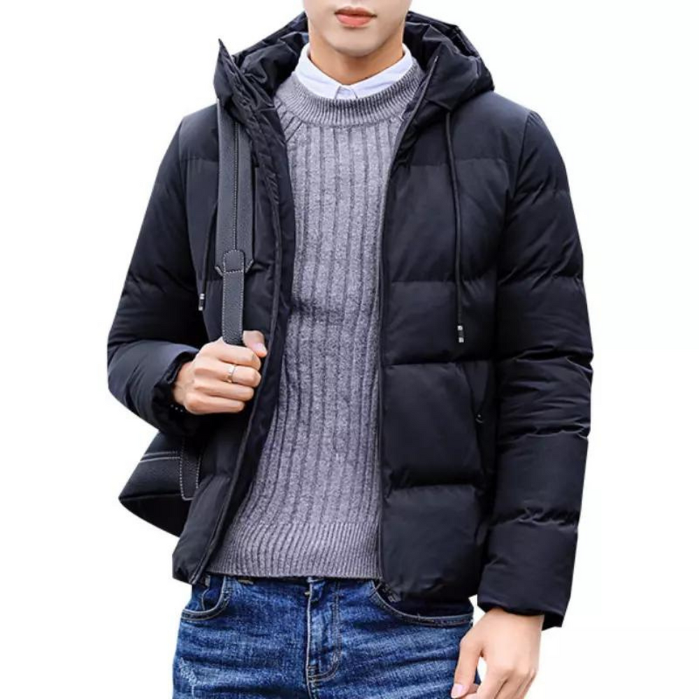 Men's Warm Quilted Winter Jacket – Adjustable Hood and Durable Fabric