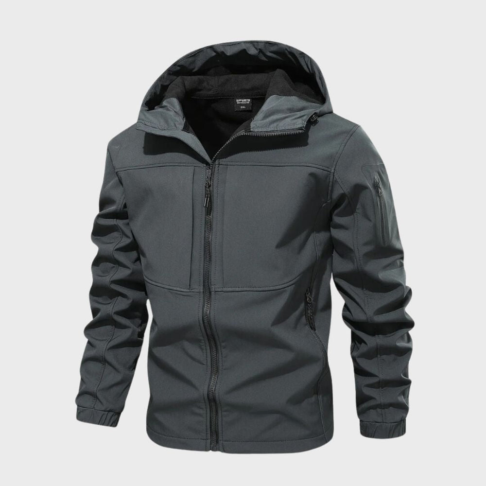 Men's Water-Repellent Softshell Hooded Jacket with Zip Pockets