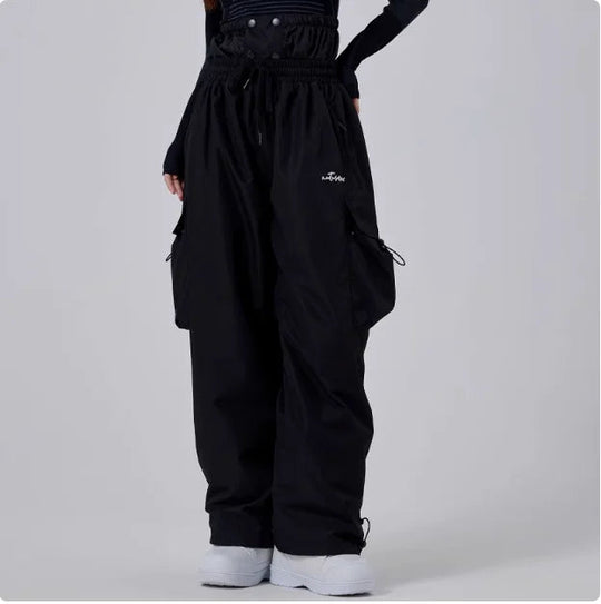 Men’s Waterproof Cargo Ski Pants – Loose Windproof Snowboard Trousers