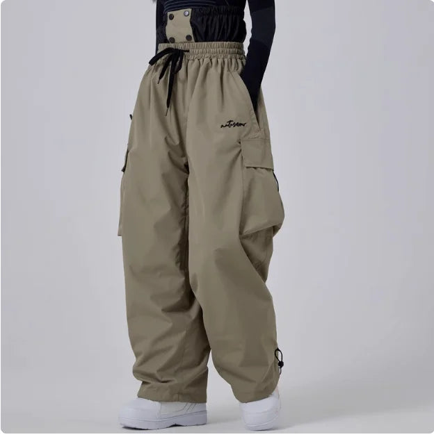 Men’s Waterproof Cargo Ski Pants – Loose Windproof Snowboard Trousers