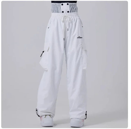 Men’s Waterproof Cargo Ski Pants – Loose Windproof Snowboard Trousers