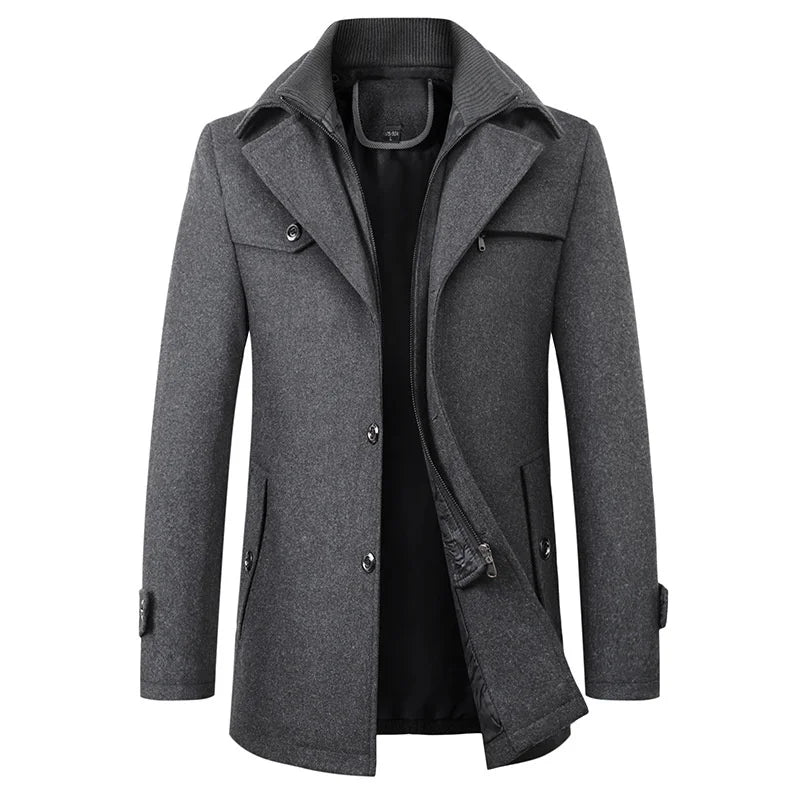 Men's Waterproof Structured Winter Coat with Classic Collar and Pockets