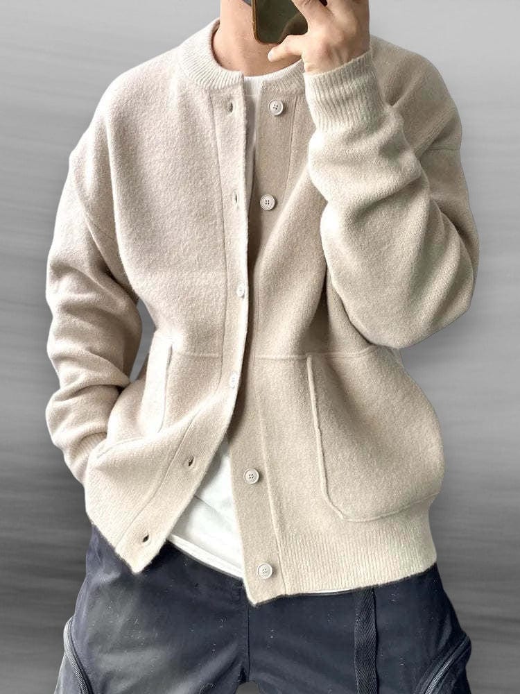 Men's Wool-Blend Button Cardigan – Soft Relaxed Fit and Ribbed Cuffs