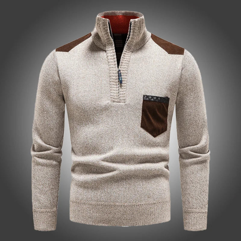 Men's Wool-Blend Quarter-Zip Sweater with Kangaroo Pocket