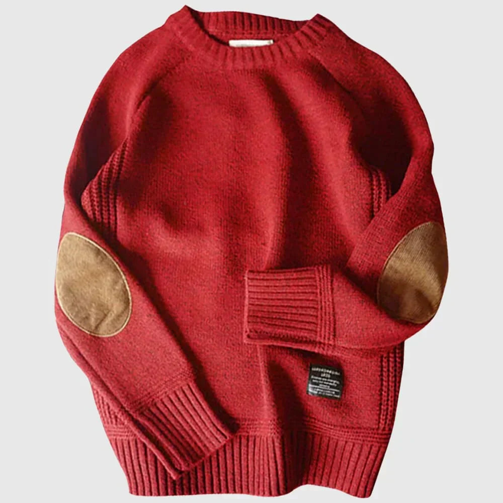 Men's Wool Knit Sweater with Brown Elbow Patches – Classic Alpine Style
