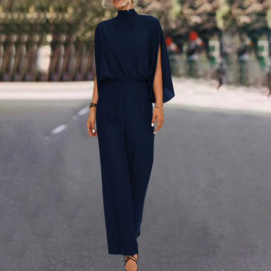 Mikayla Wide-Leg Jumpsuit – High Neck, Split Cape Sleeves and Pockets
