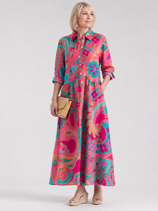 Multicoloured Button-Front Midi Shirt Dress