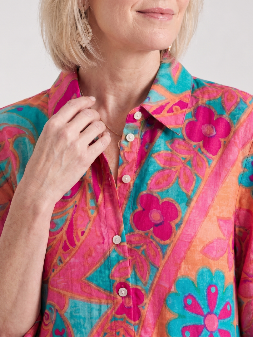 Multicoloured Button-Front Midi Shirt Dress