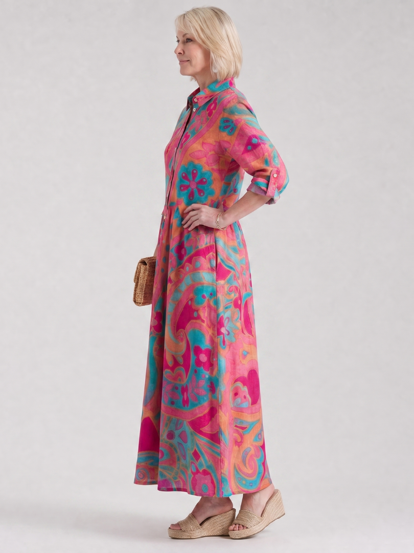 Multicoloured Button-Front Midi Shirt Dress