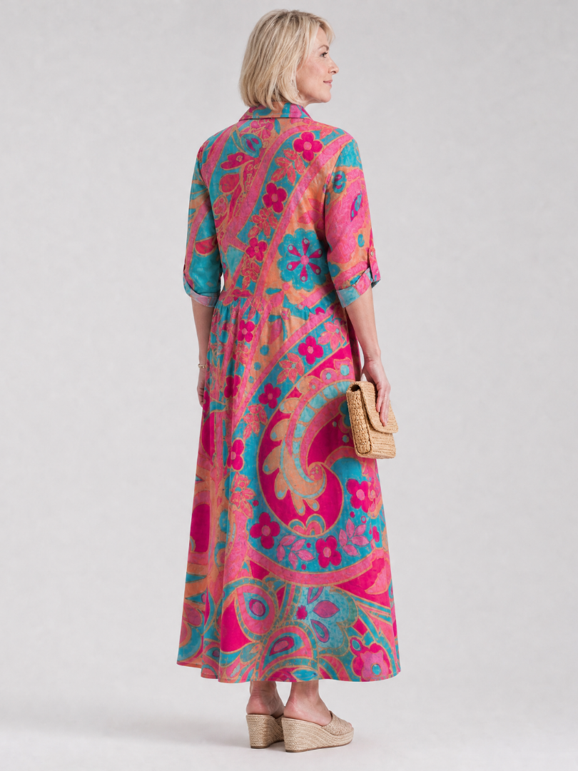 Multicoloured Button-Front Midi Shirt Dress