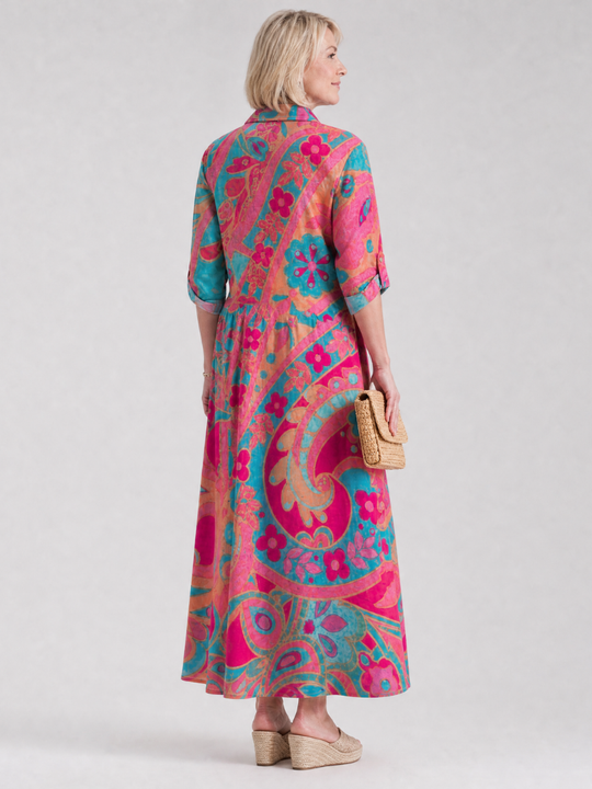 Multicoloured Button-Front Midi Shirt Dress