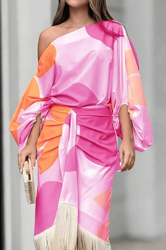 One-Shoulder Asymmetric Wrap Midi Dress