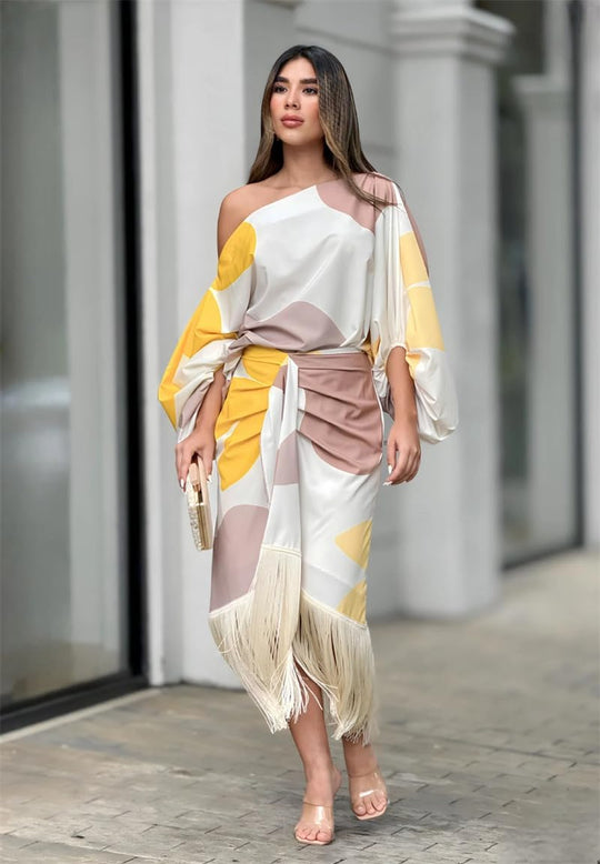 One-Shoulder Asymmetric Wrap Midi Dress