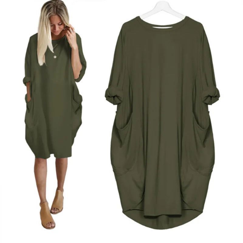 Oversized Cotton Midi Dress with Long Sleeves