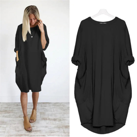 Oversized Cotton Midi Dress with Long Sleeves