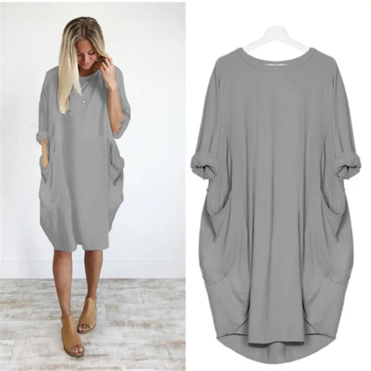 Oversized Cotton Midi Dress with Long Sleeves