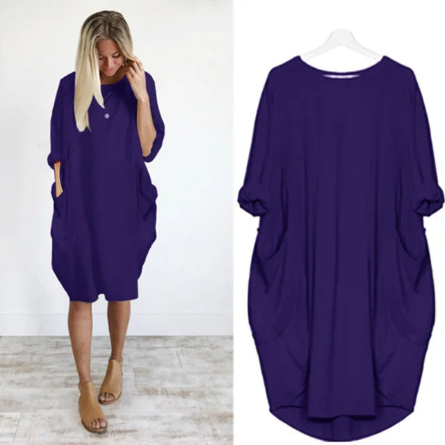 Oversized Cotton Midi Dress with Long Sleeves