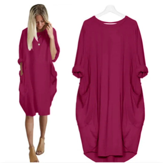 Oversized Cotton Midi Dress with Long Sleeves