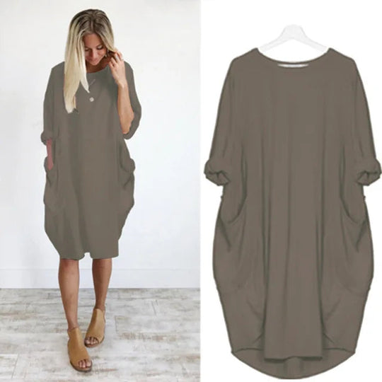 Oversized Cotton Midi Dress with Long Sleeves